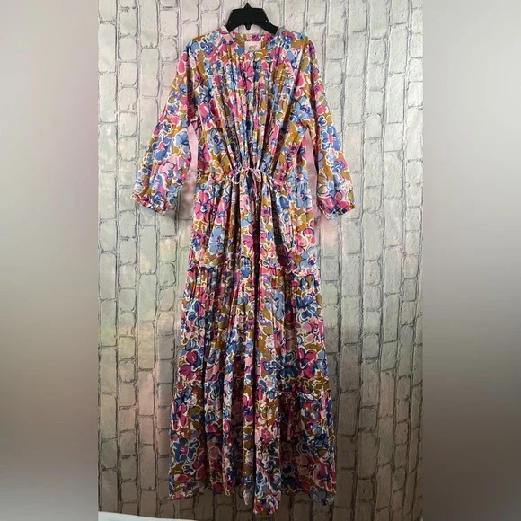 Bananas Size:LFloral Print Long Dress 100% Cotton Multi Color Crewneck